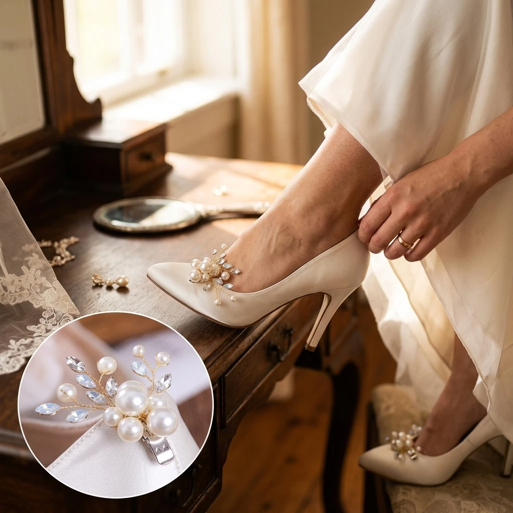 2Pcs Hand-made Pearl Rhinestone Shoe Clips for Women Elegant Alloy Decor