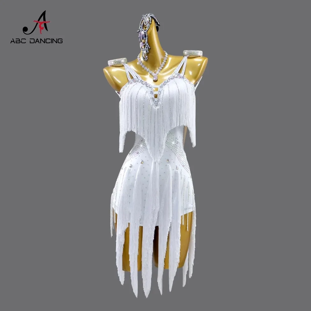 

2024 New professional white Latin dance dress senior competition performance regulations flower dress Black pool sexy samba