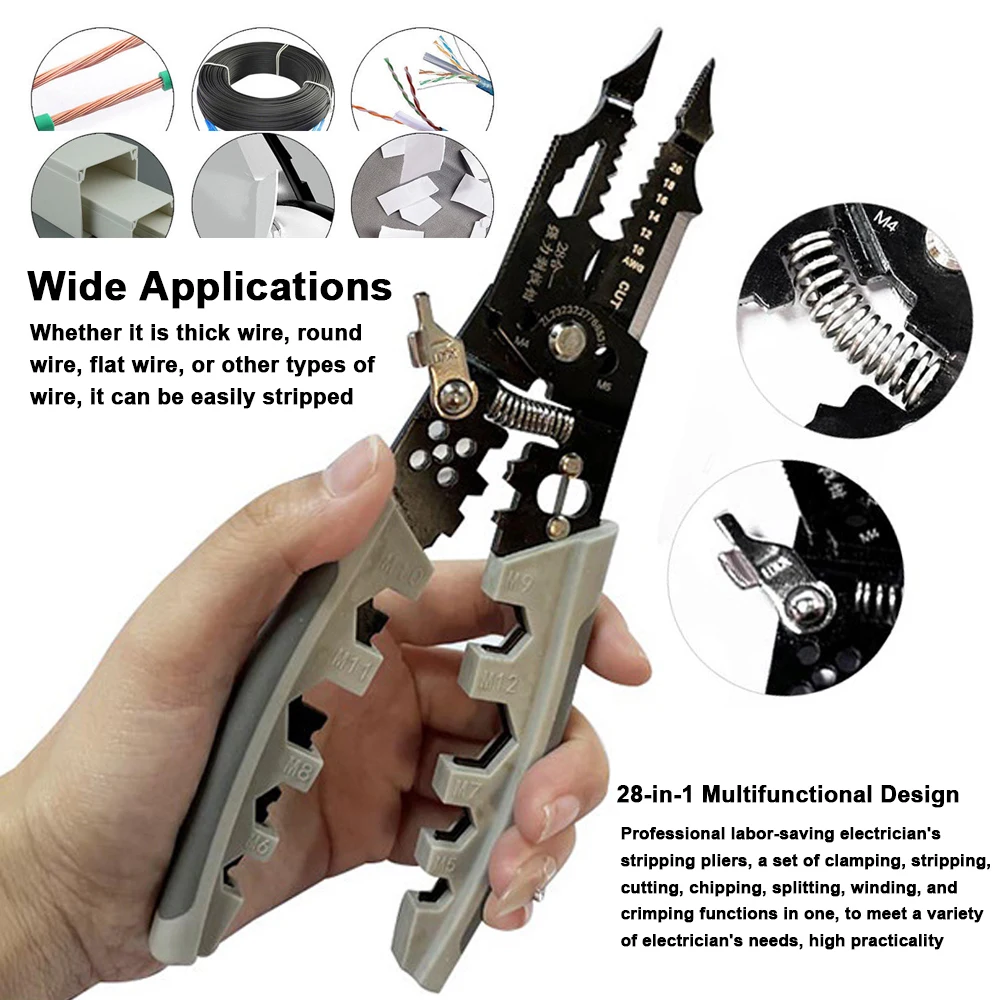 

28in1 Multifunctional Wire Stripper Professional Wire Stripping Tool Portable Electric Cable Cutter Electrician Crimping Pliers