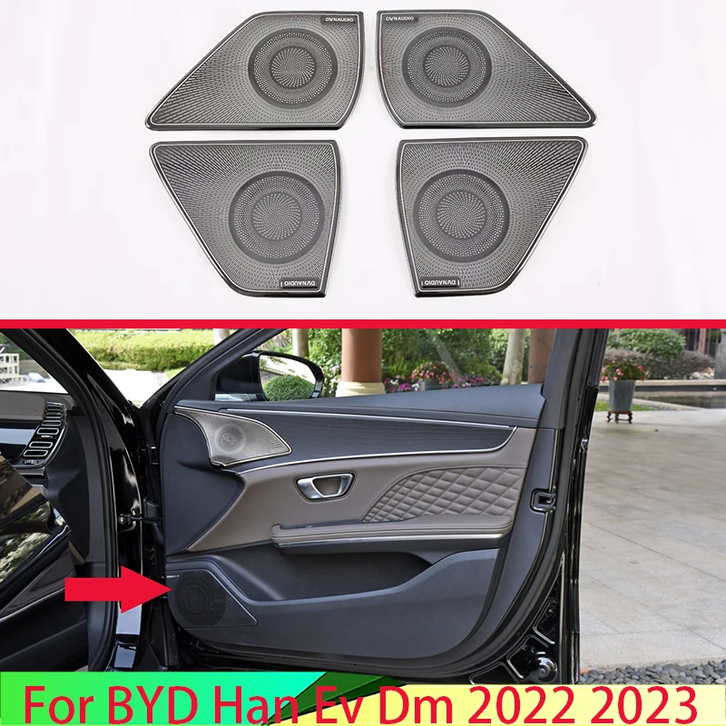 

For BYD Han Ev Dm 2022 2023 Car Accessories Stainless Steel Four Door Horn Covers Are Decorated With Sequins