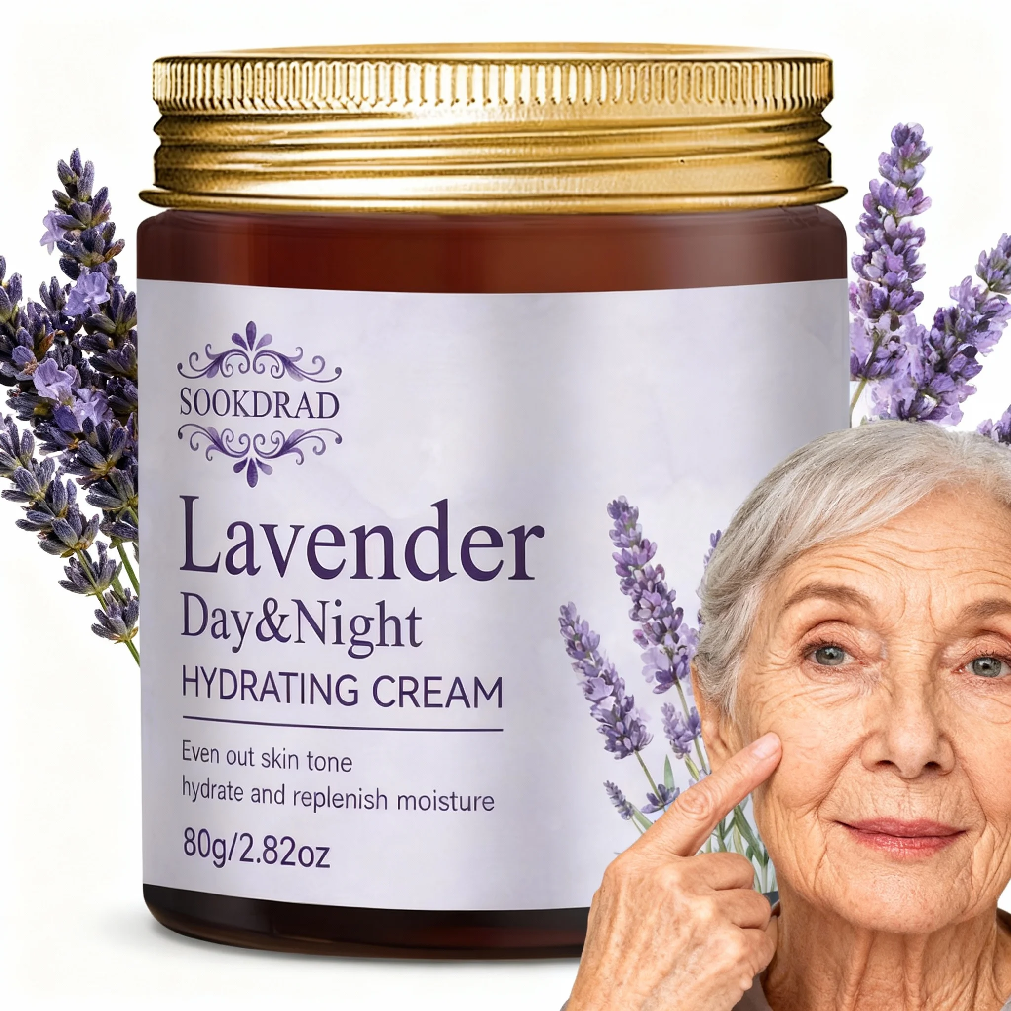 Lavender Day&Night Cream, hydrate, even tone, full face, all skin, 80g, daily morning&night care