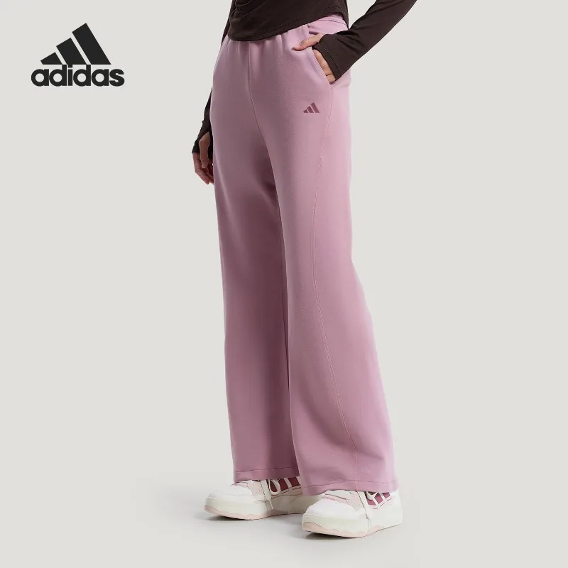 Adidas Soft and Elegant New Women's Pink Skin-friendly Classic High Waist Flared Pants KH2706