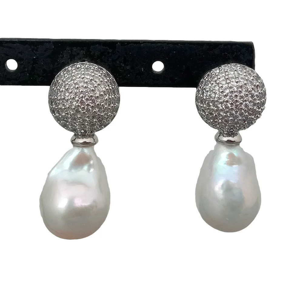Y·YING Cultured Freshwater White Baroque Keshi Pearl Coin Charm Stud Earrings