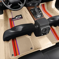 Car Floor Mats Double Beige For Genesis G80 2018 2019 2020 2022 2024 Leather Chenille Mats Car Interior Accessories Carpet