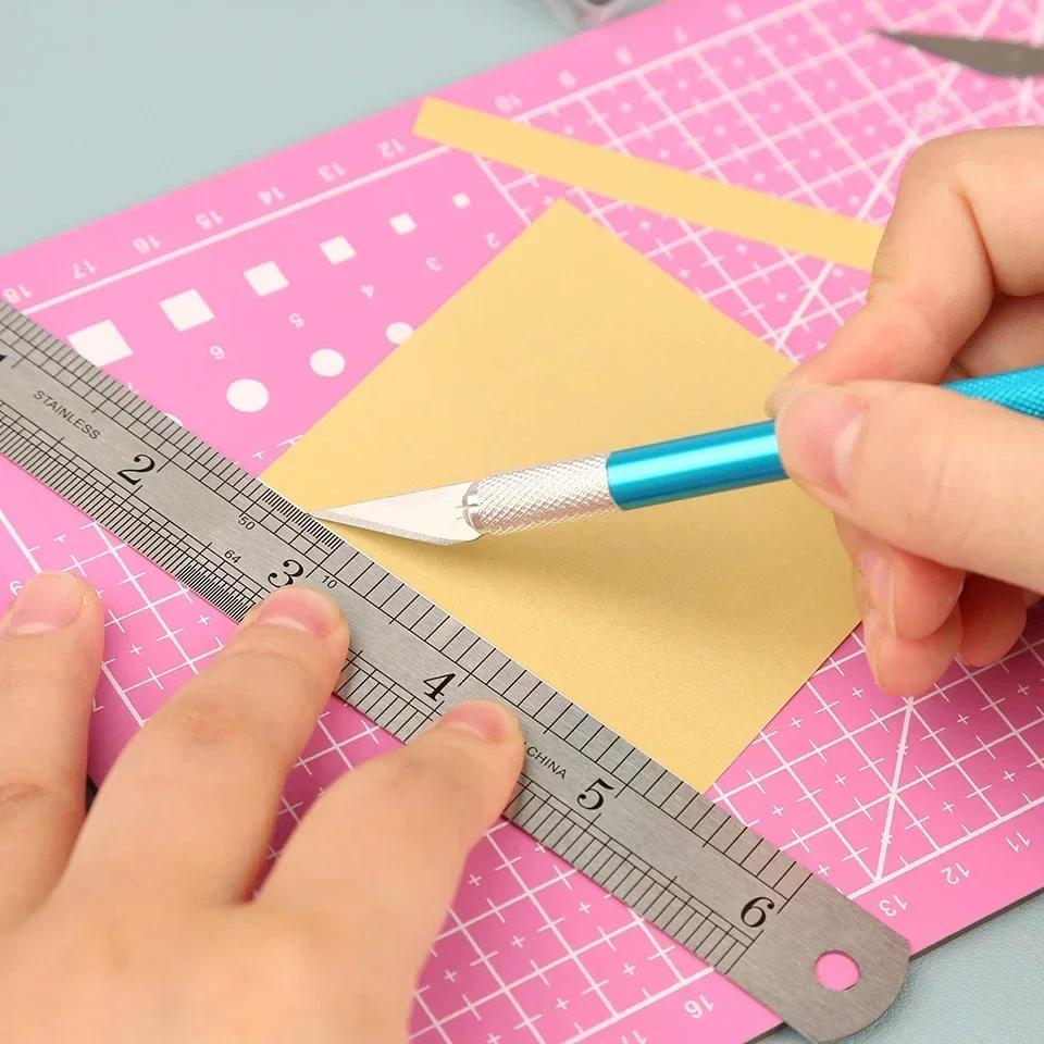 ورقة عدم الانزلاق سكين DIY إصلاح 5 قطعة شفرة Fniiva النقش القاطع مع مقبض معدني الحرفية نحت النحت أدوات جلدية اليد #5