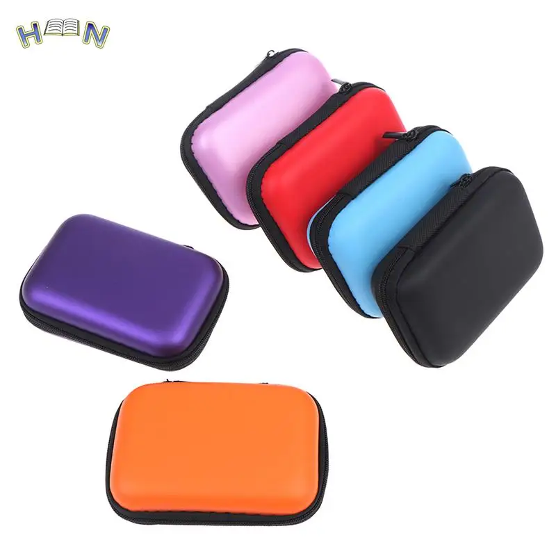 Mini Zipper Hard Headphone Case PU Leather Earphone Case Storage Bag Protective USB Cable Organizer Portable Colorful Earbud Box