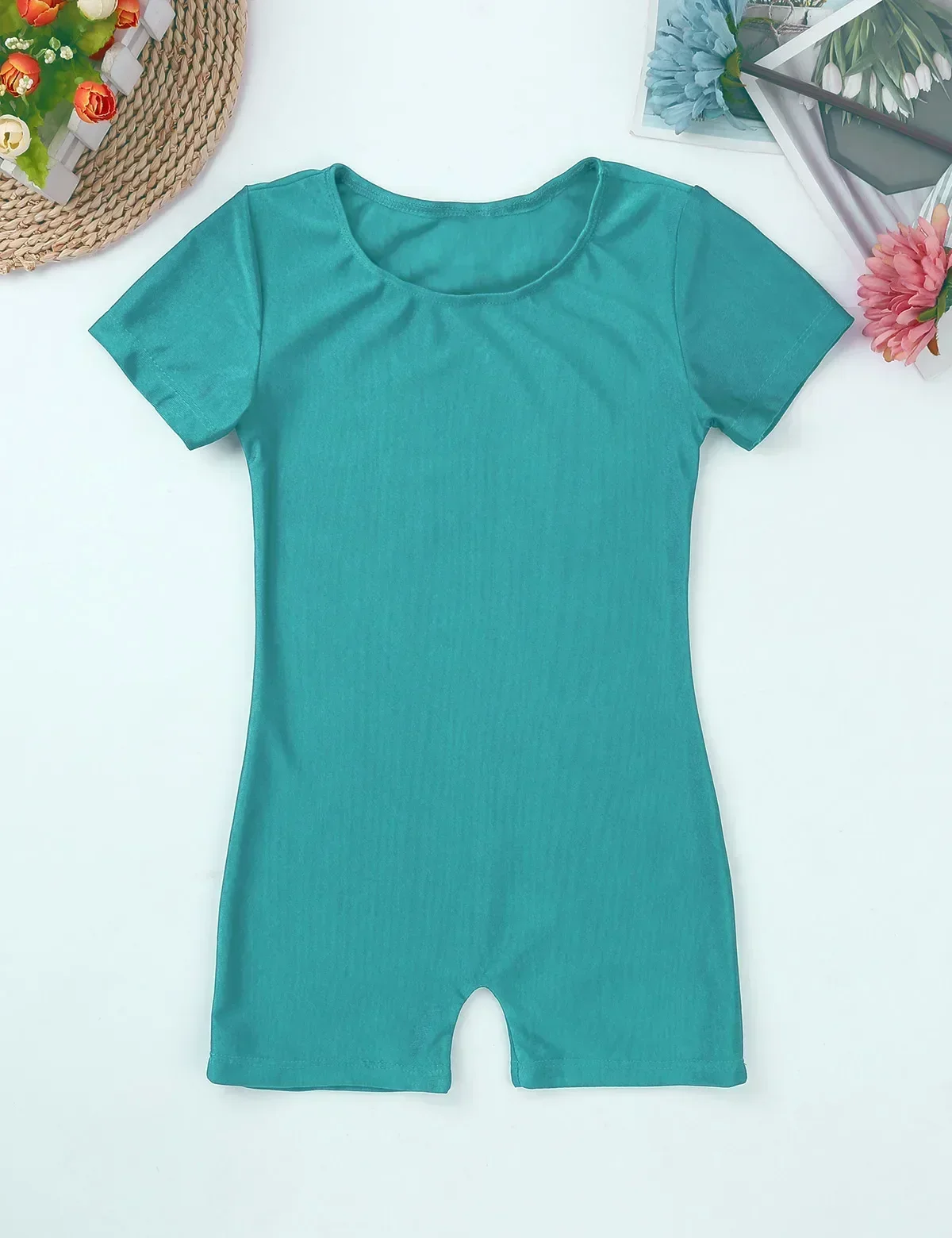 

Детский однотонный гимнастический трико для мальчиков и девочек, боди для балета и танцев, эластичный комбинезон с короткими рукавами для соревнований