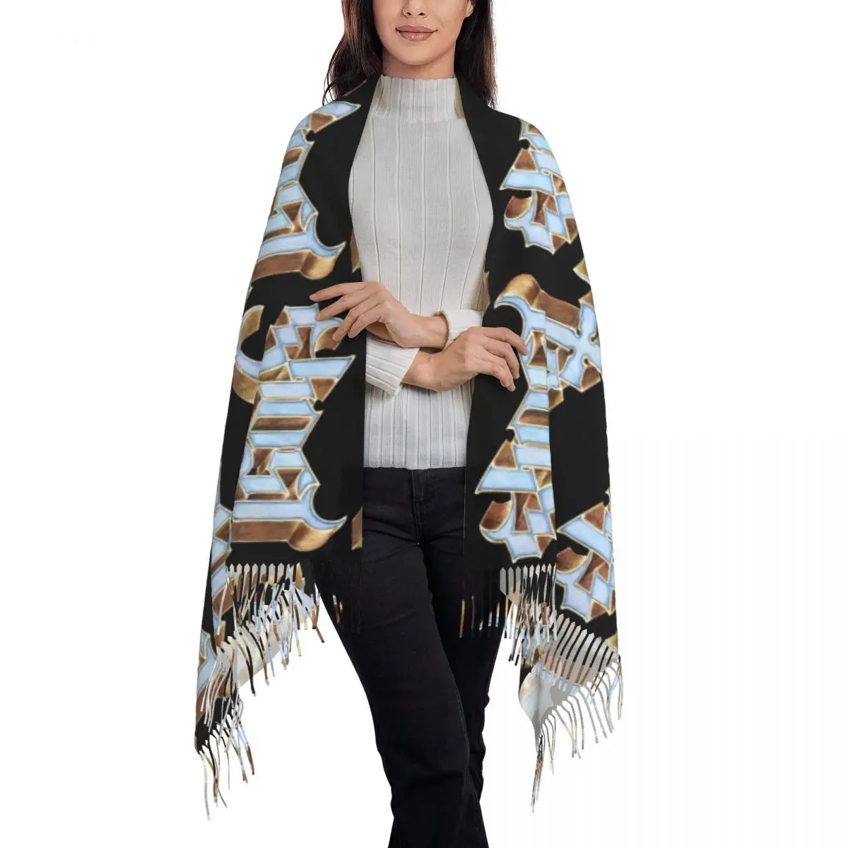 Women Scarf Warm Soft Metal Rock Band Ghost Scarves Wraps with Tassel Shawls and Wrap Winter Bufanda Mujer Halloween