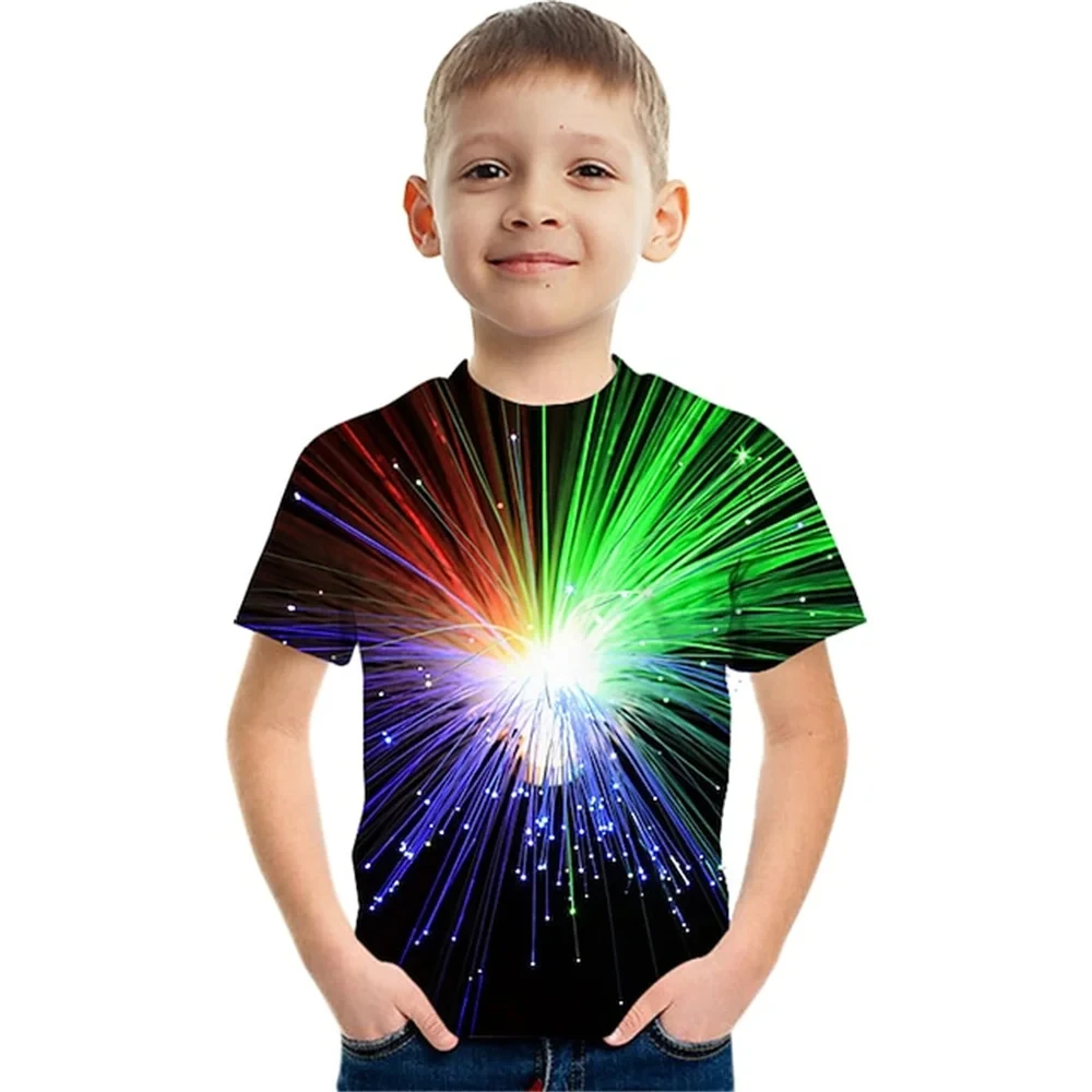 Camiseta infantil fluorescente impressa em 3D, roupas de meninos e meninas, camisetas casuais, tops engraçados, roupas infantis, nova moda, verão