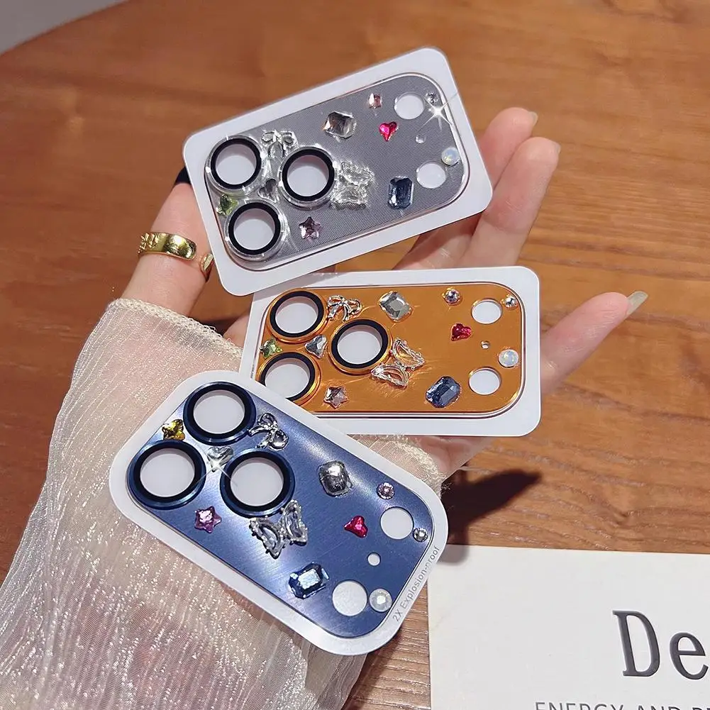 1Pcs Lens Film With Rhinestones Protective Case for iphone 17 Pro Max 17 Air Rhinestone Glitter Metal Screen Protectors C8S6