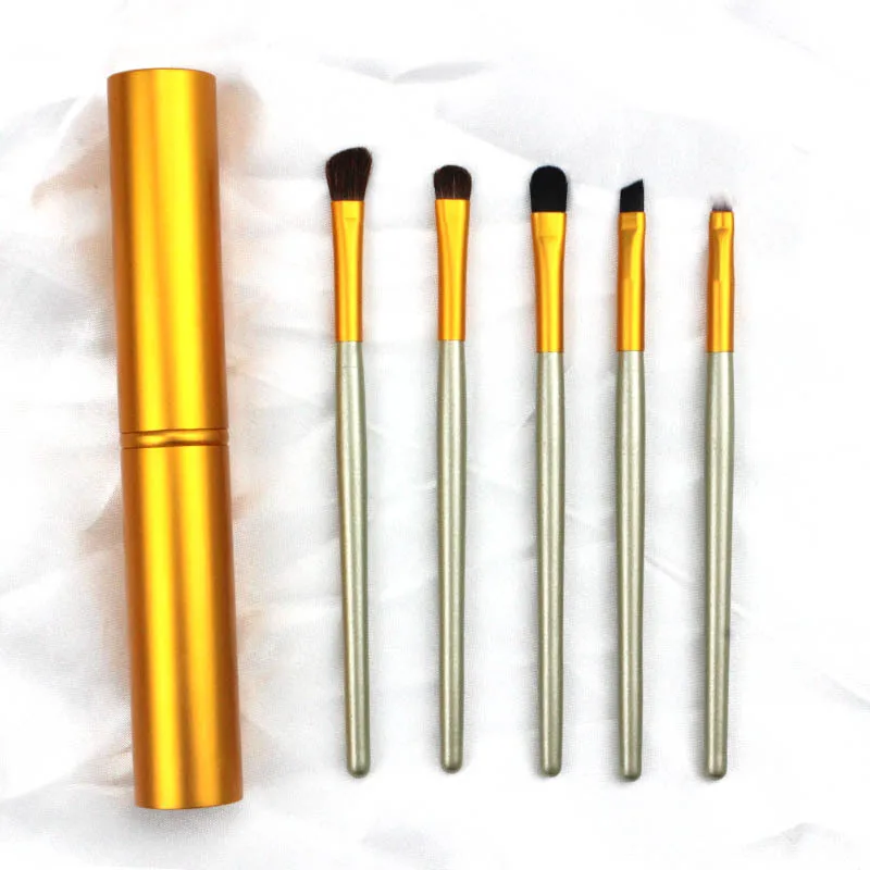 Draagbare 5-delige oogmake-upborstelset - Mini-reiscilinderdoos met oogschaduwmeng- en detailleringsborstels voor beginners (wie