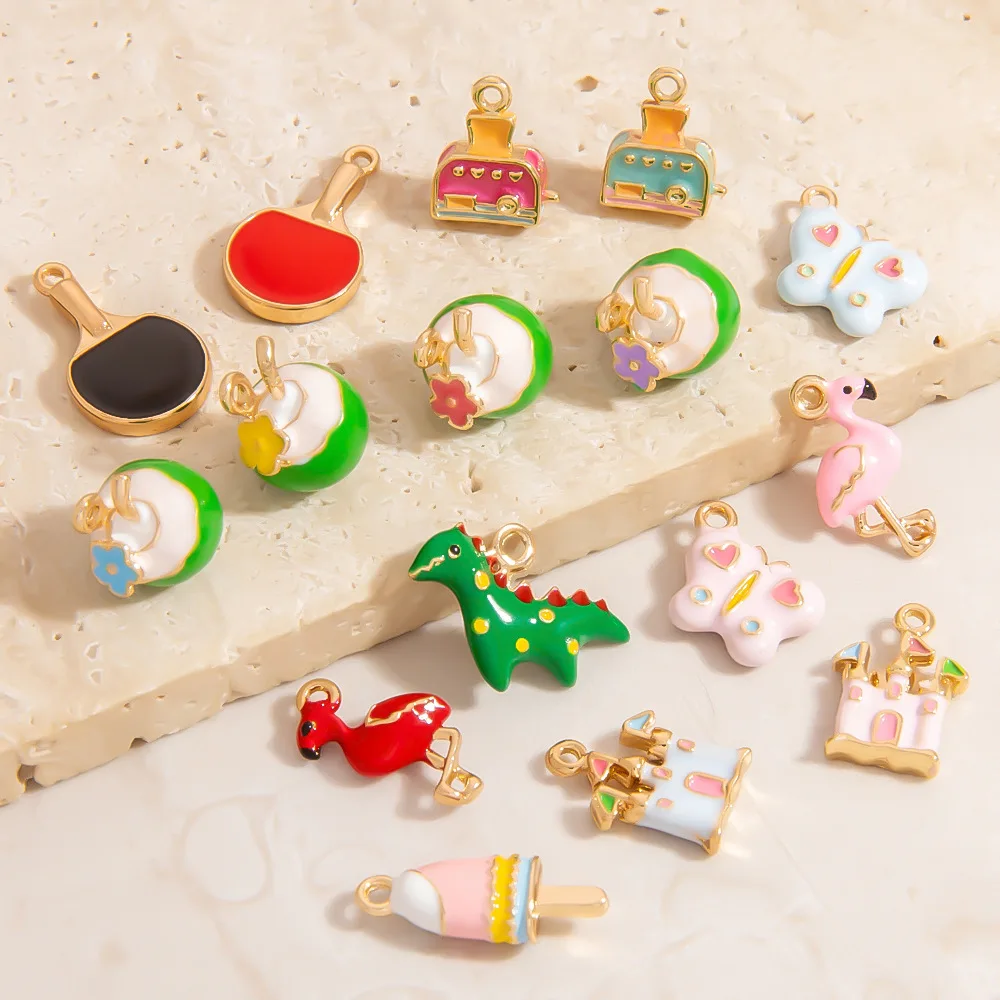 

10pcs Mix Color Alloy Popsicle Coconut Shaped Oil-drop Pendant for Jewelry Making DIY Necklace Bracelet Accessories