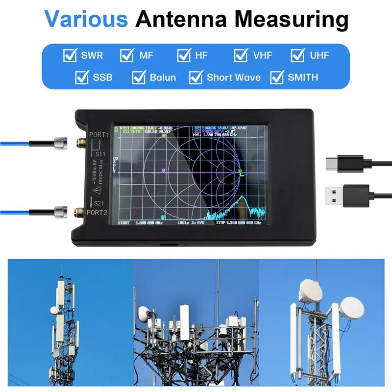 A93Z New Litevna-64 50Khz-6.3Ghz Litevna 4Inch Touch Screen Vector Network Analyzer UHF Antenna Analyzer Update Of Nanovna