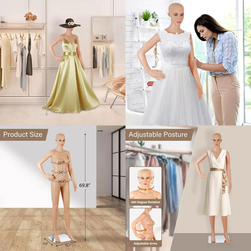 

Full Body Male Mannequin with Adjustable Stand, 69 Tall, Realistic Display for Dress Forms, Natural Look