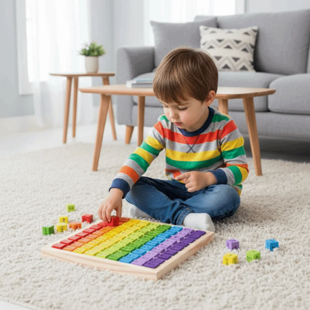 Bloques de conteo, tablero de multiplicar, ayuda interactiva de madera para enseñanza de aritmética, potenciador del cerebro, colorido
