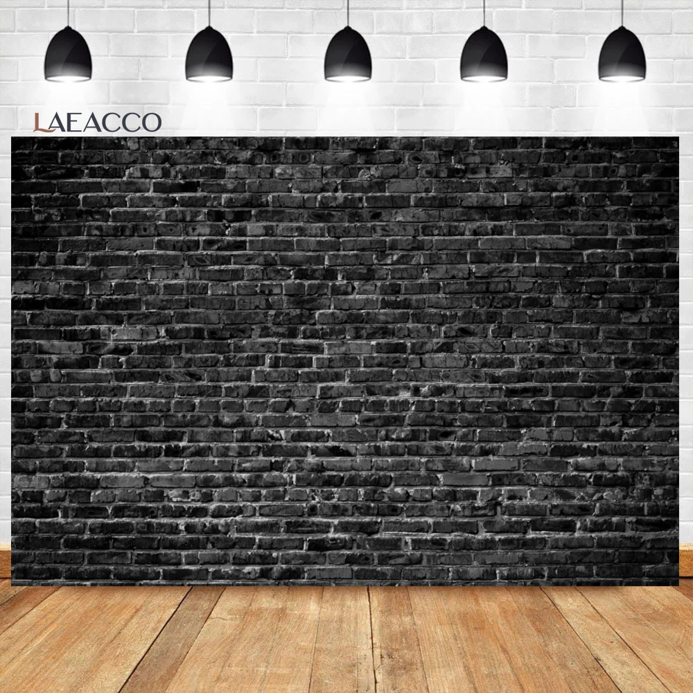 Laeacco Old Black Brick Wall Photography Backdrop Grunge Gloomy Broken Brick Wall Photo Adult Baby Shower Portrait Background