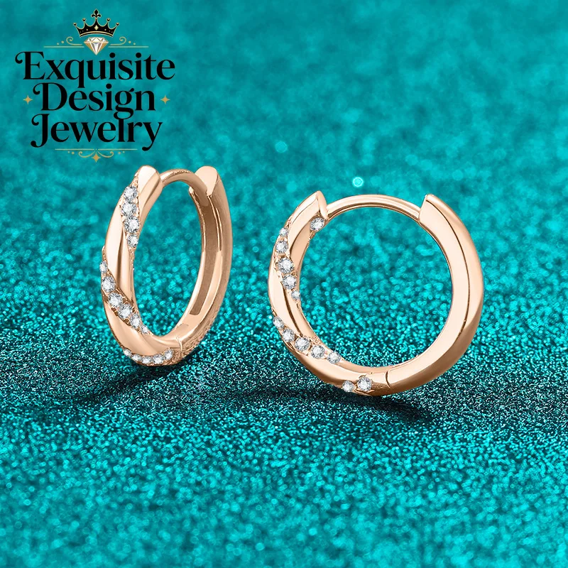 Elegant Moissanite 18K Champagne Gold Hoop Earrings, Shiny High-End Diamond-Studded Ear Cuffs Jewelry Gift for Women