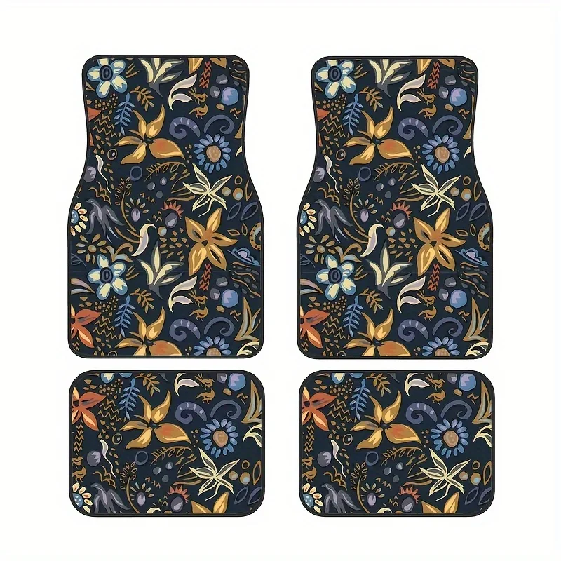 

4pcs Set Of Floral Print Universal Car Floor Mats, Front& Rear Full Coverage Auto Interior Accessories, Crystal Velvet Vehicles