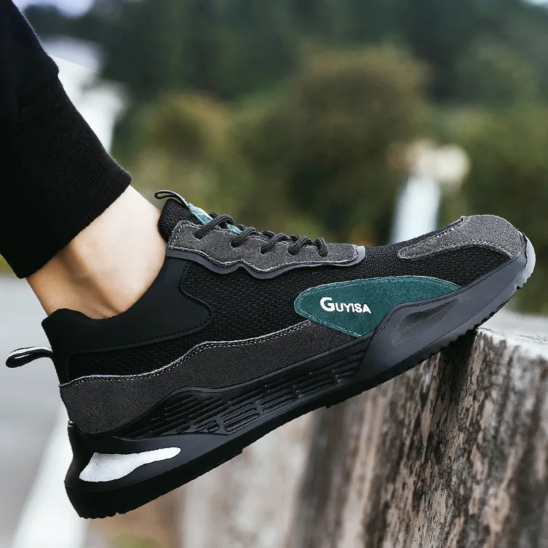 Sapatos de segurança masculinos biqueira de aço sola macia tênis masculinos à prova dwaterproof água respirável calçado de segurança com proteção anti resistente ao desgaste