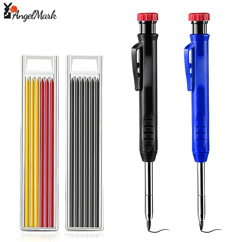 AngelMark Solid Carpenter Pencil Set Woodworking Mechanical Pencil Refill Construction Marking Tool for Carpenter Scriber Arch