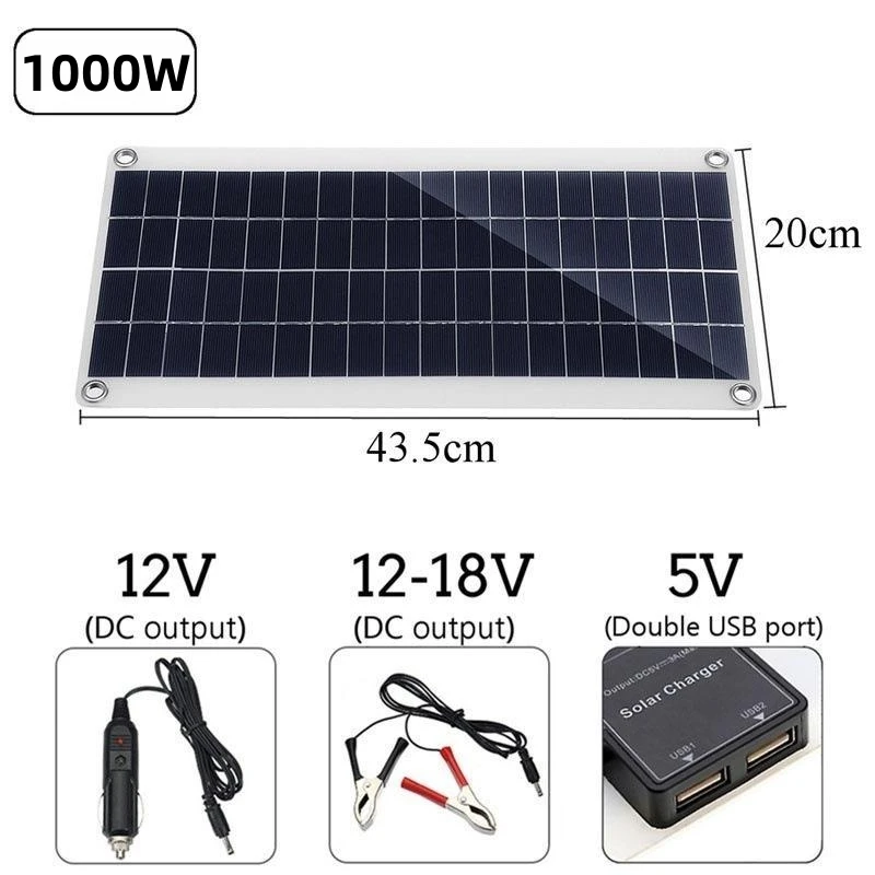 Nowy Panel słoneczny o mocy 1000W 12V z ogniwami słonecznymi 10A-100A zestaw płytek słonecznych do telefonu RV przyczepa samochodowa dom Camping na zewnątrz baterii