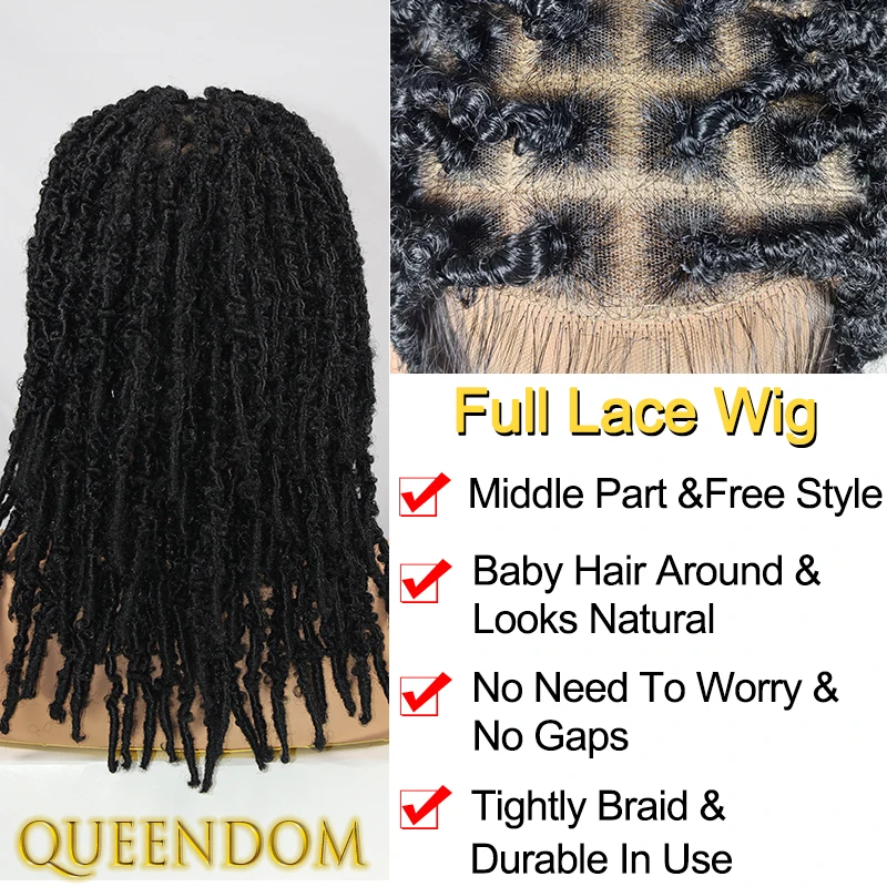 Full Lace Synthetic Box Braided Wig 16 Inch Distressed Looped Twist Dreadlock Braid Wig Knotless Short Butterfly Locs Braids Wig