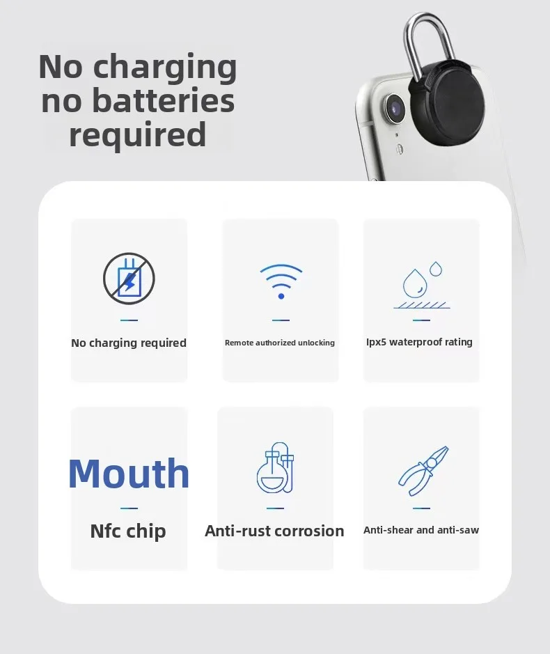 NFC Smart Lock Passive Padlock APP Unlocking Portable Outdoor Anti theft Remote Authorization Unlocking
