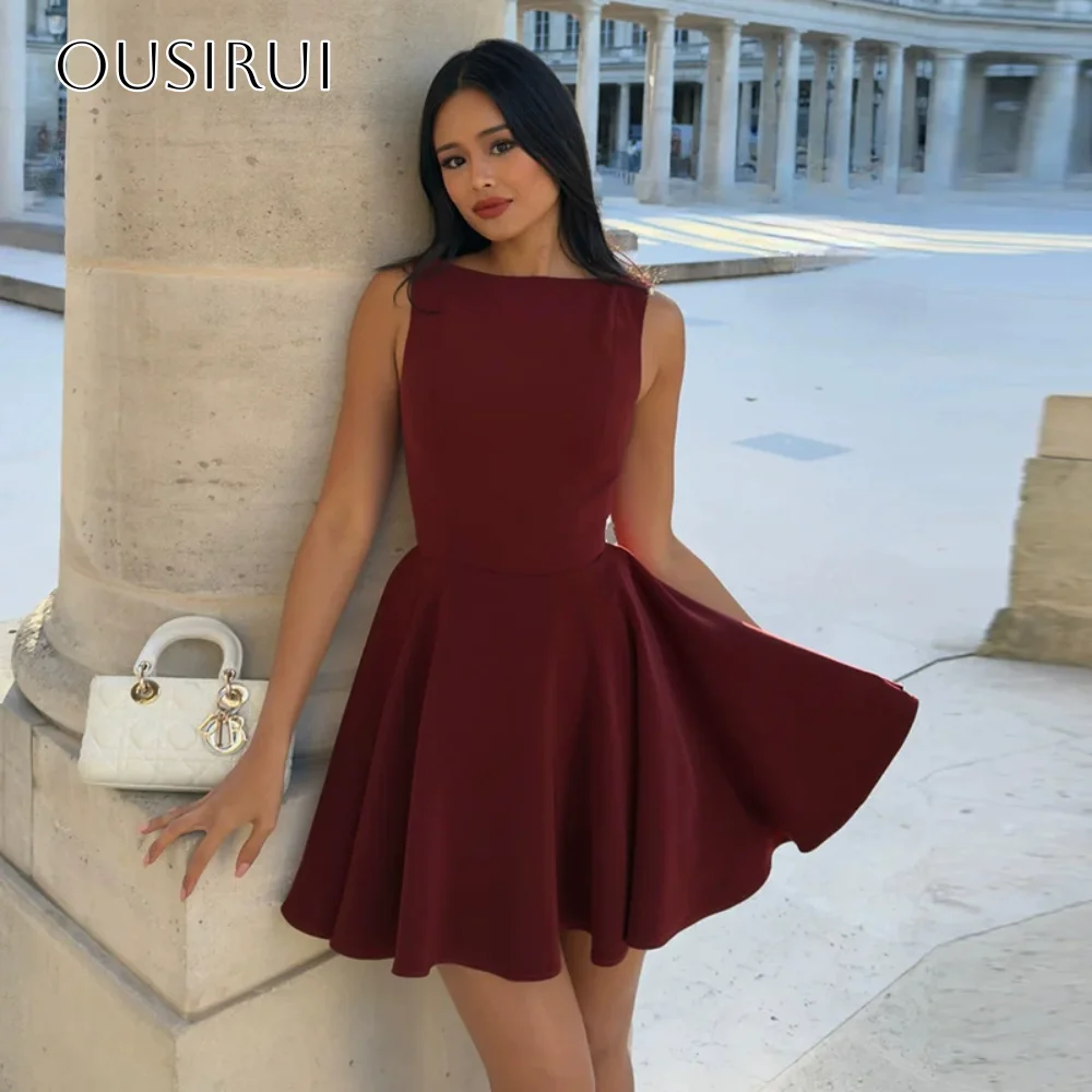 

Short A-line Satin Cocktail Dresses Backless Sleeveless Pleated Customized платье на выпускной