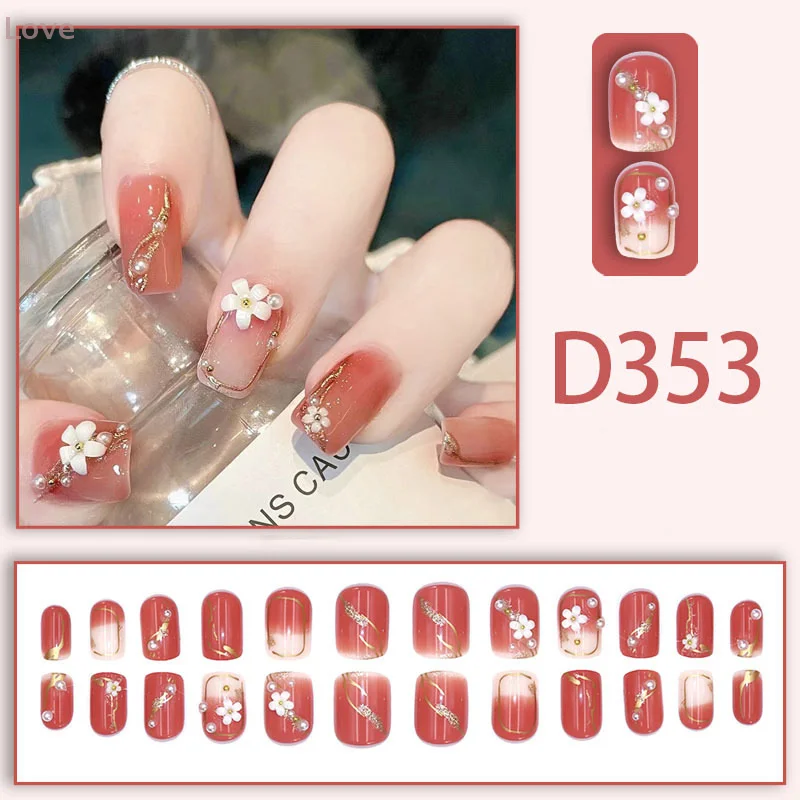 24개 세트 어린이용 귀여운 착용형 가짜 손톱 신선하고 밝은 탈부착 가능한 프레스온 네일 팁 풀커버 프렌치 아크릴 가짜 손톱 디자인