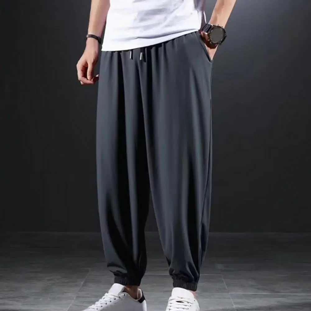 

Men Sport Pants Ice Silk Loose Ankle-banded Pockets Drawstring Elastic Waist Breathable Gym Traning Jogging Sweatpants Trousers