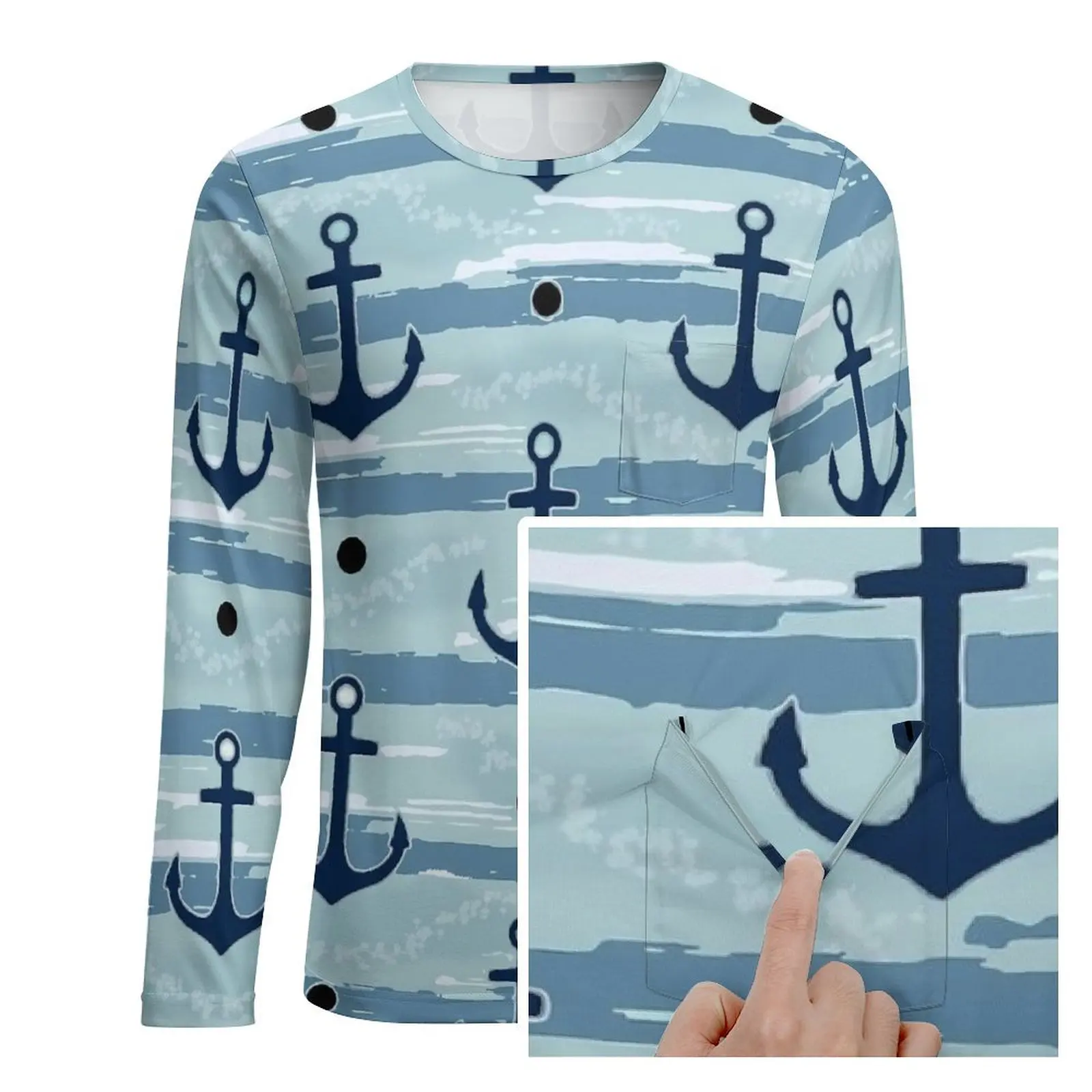 Nautical Anchor T Shirt  Cool T Shirts With Pocket Long Sleeve Custom Tops Autumn Essential Plus Size Clothing