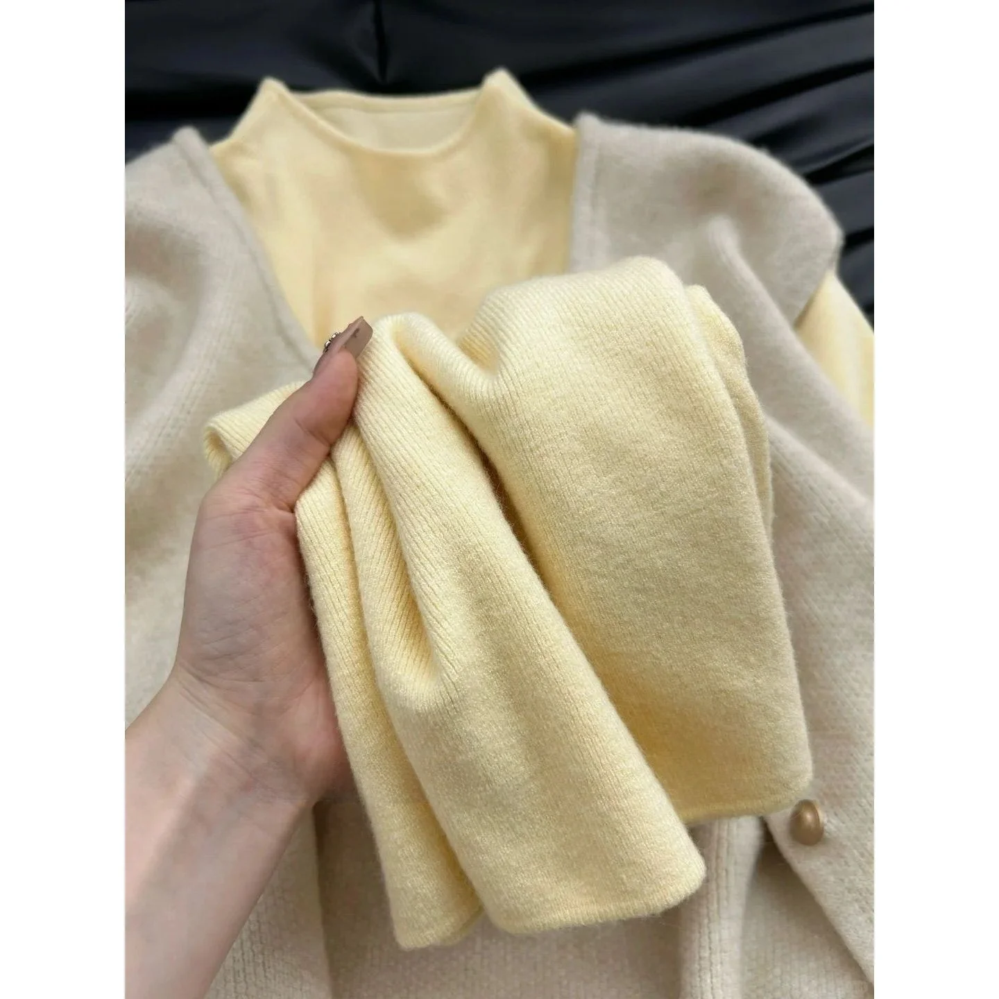 

Slim Fit f High Ne Knitted Sweater Women's Autumn Winter Warm Base Layer irt Inner Wear Fufu Sle Yellow Milk Color