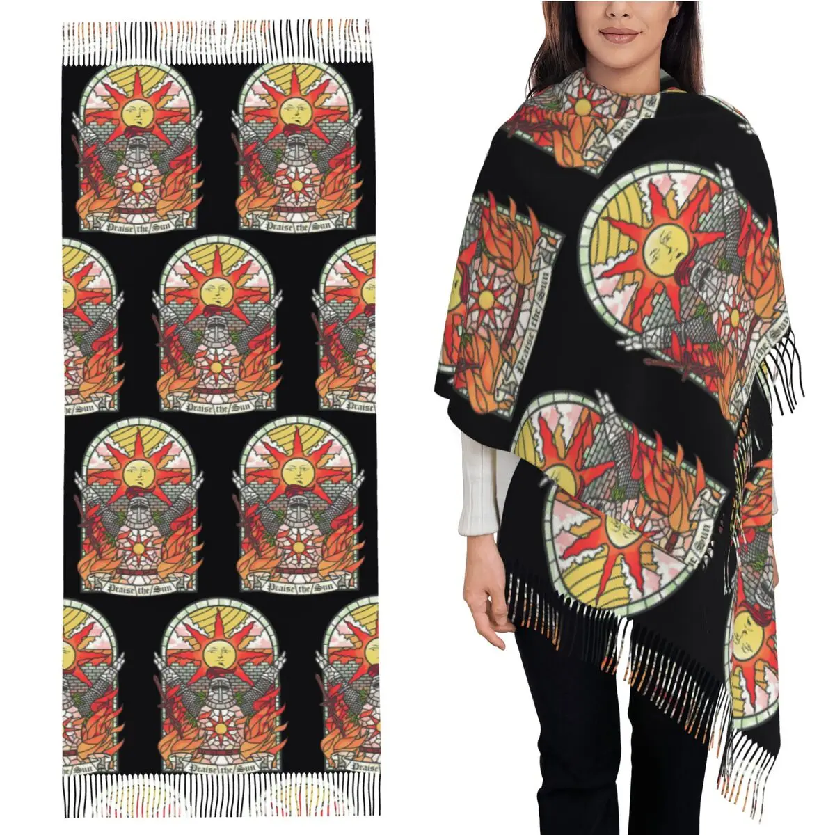 

Dark Soul Praise The Sun Scarf Tassel Scarves Women Soft Warm Shawls and Wraps Large Fall Winter Shawl Wrap