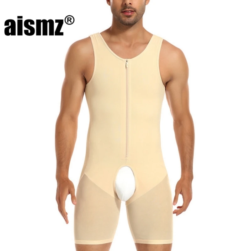 Aismz Men\'s Compression Garments Fitness Corset Bodysuit Shapewear Girdle Shaper Liposuction Hip Lift Body Beauty Binders Men