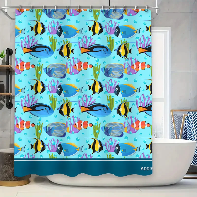 

Blue Coral Fish Shower Curtain Ocean Life Pattern Bath Decoration Waterproof Fabric Decorative Bathroom Accessories for Home Liv