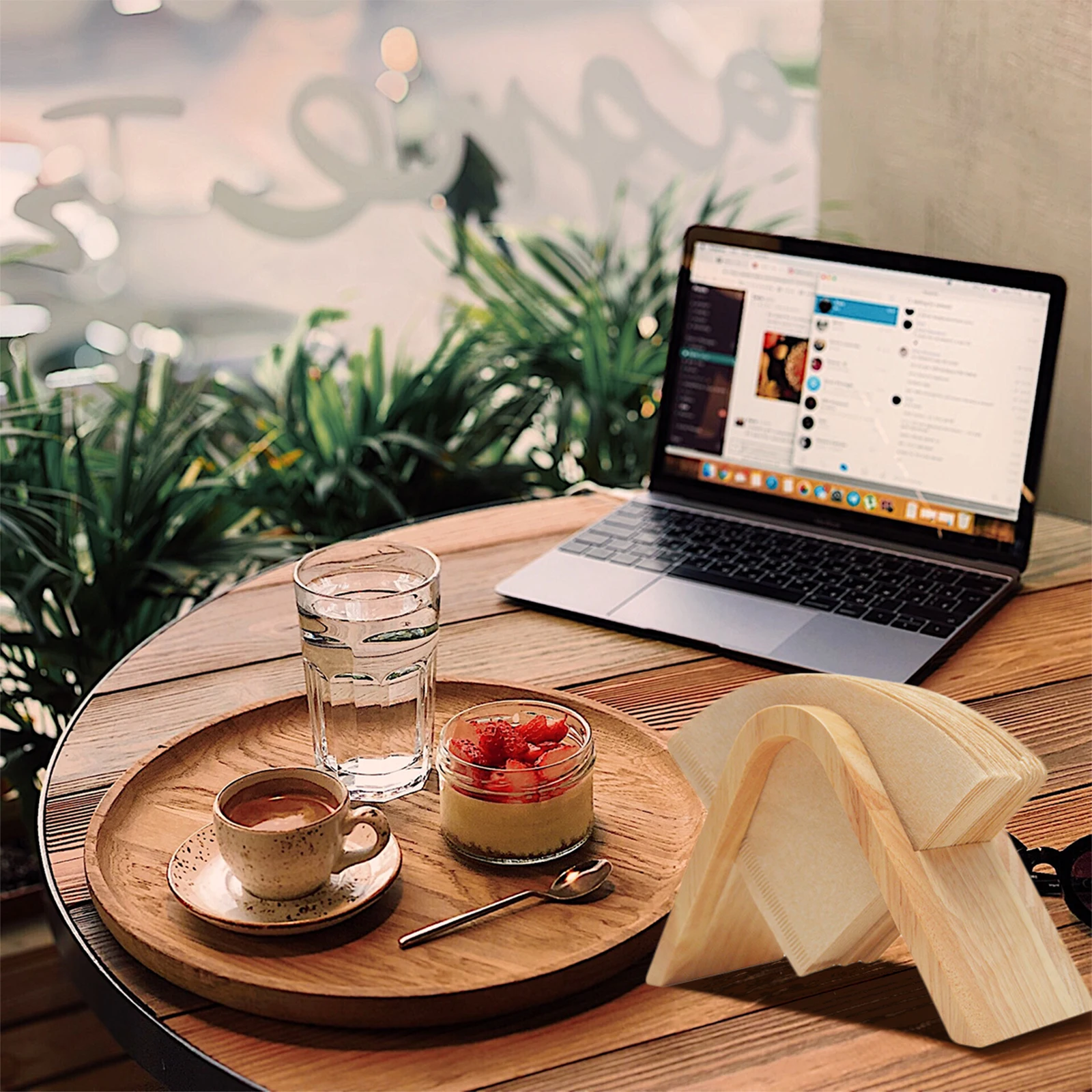 

1pc Wood Coffee Filter Paper Storage Rack For Cafe Shape Design Reusable Solid Wood Filter Stand With Smooth Varnish For