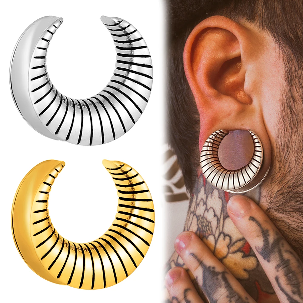 

Giga 2PCS Ear Stretcher Plugs Tunnels Simple Saddle Gauges 0g-1inch Stainless Steel Body Piercing Earrings for Stretched Earlobe