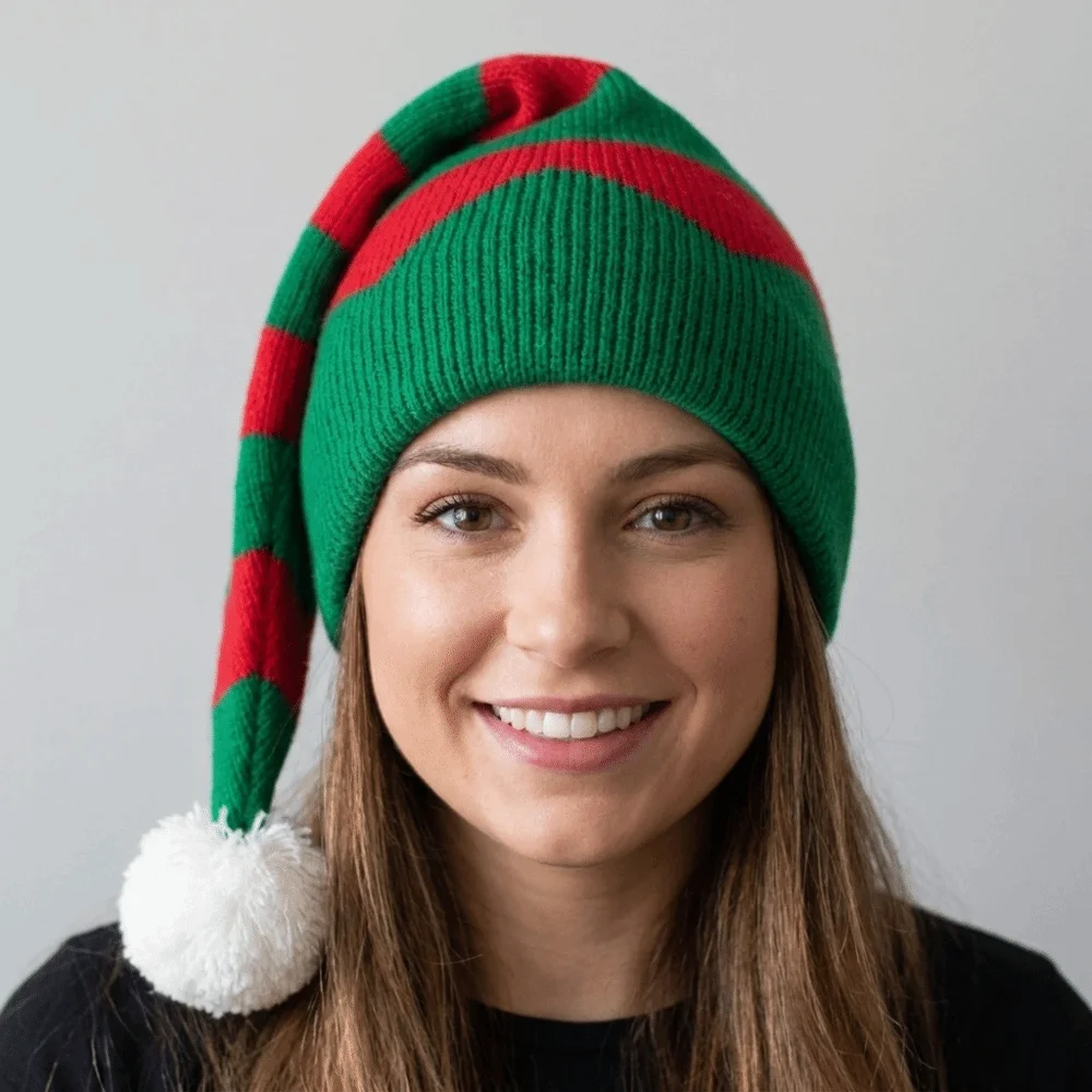 All-match Santa Claus Christmas Knitted Hat Green Red Warm Santa Beanie Hat Merry Christmas Hat Korean Style Striped Hat Adult