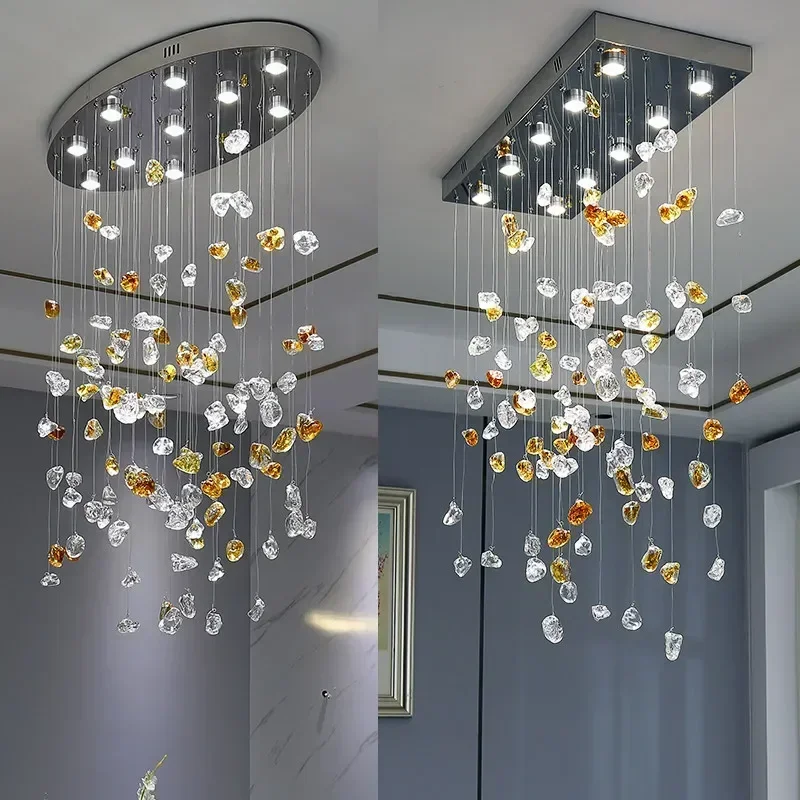

LED Modern Crystal Dining Room Chandelier Special-shaped Stone Decorative Lights Color Living Room Lighting