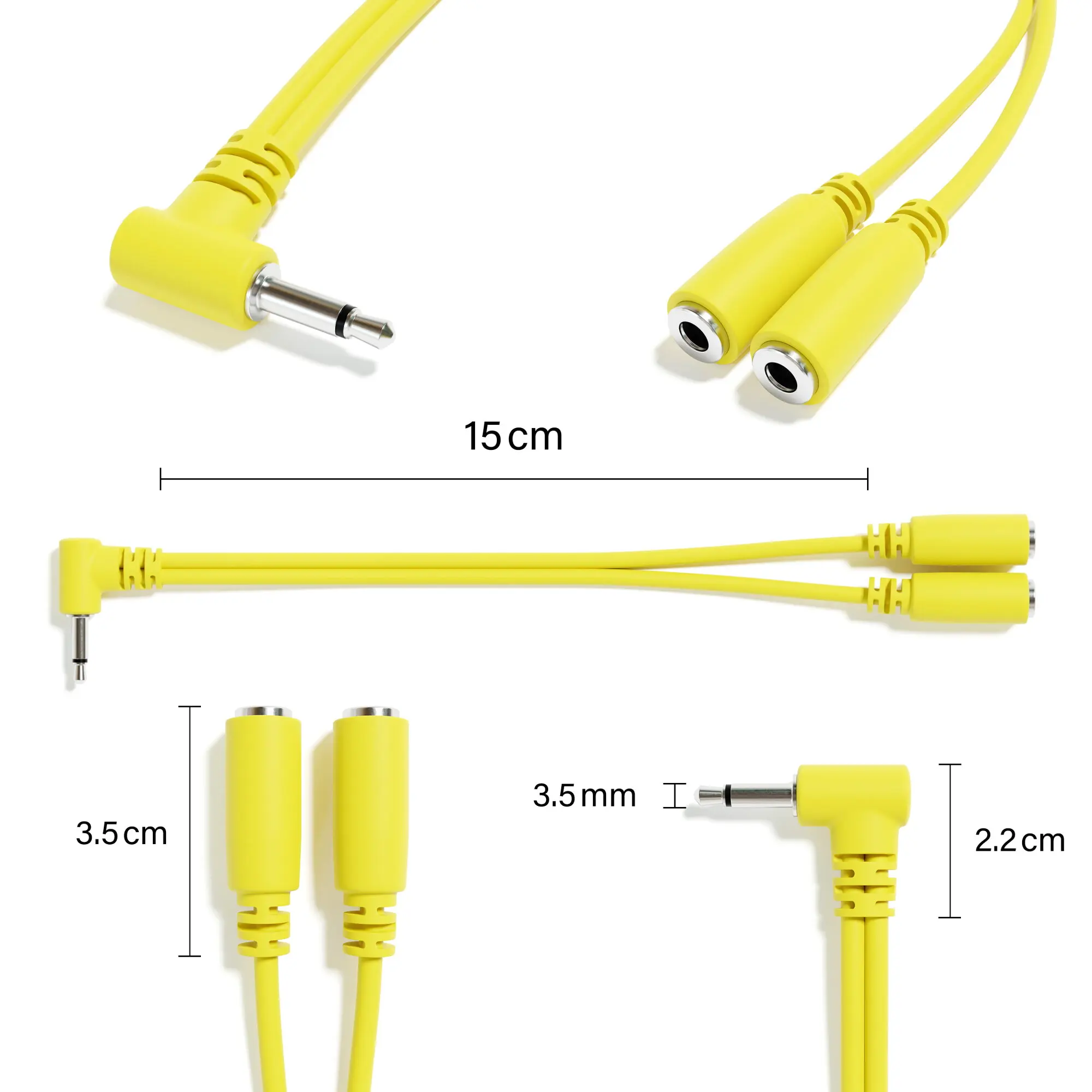 ExcelValley - 2 stuks lage profiel rechte hoek mono splitter Y patchkabels - TS 3,5 mm 1/8" voor Eurorack synthesizer
