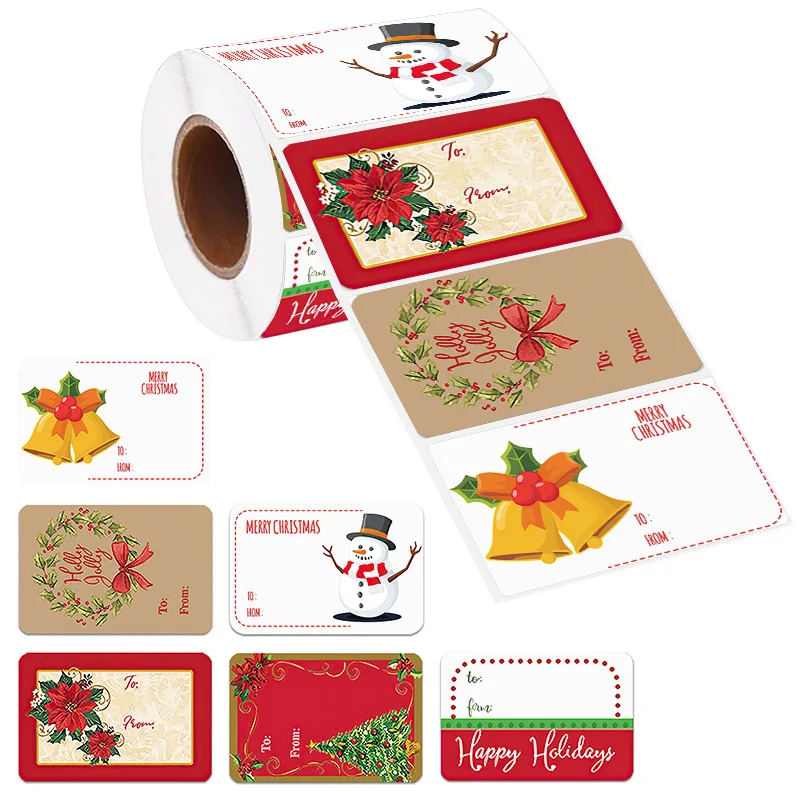 

250pcs/roll 5*7.5cm Merry Christmas Decorative stickers for Presents Wrapping Christmas Gift Name Tag Stickers Snowman Label