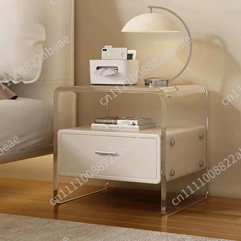 Acrylic Bedroom Nightstand with Drawer Fingerprint Unlock Storage Cabinet Cream Style Kids Room Side Table  Mini Tea Cabinet