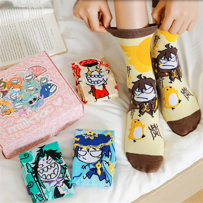 Game Genshin Impact Klee Xiao Morax Wanderer Cosplay Character  Adult Unisex Cotton Sock Creative Cartoon Crew Socks