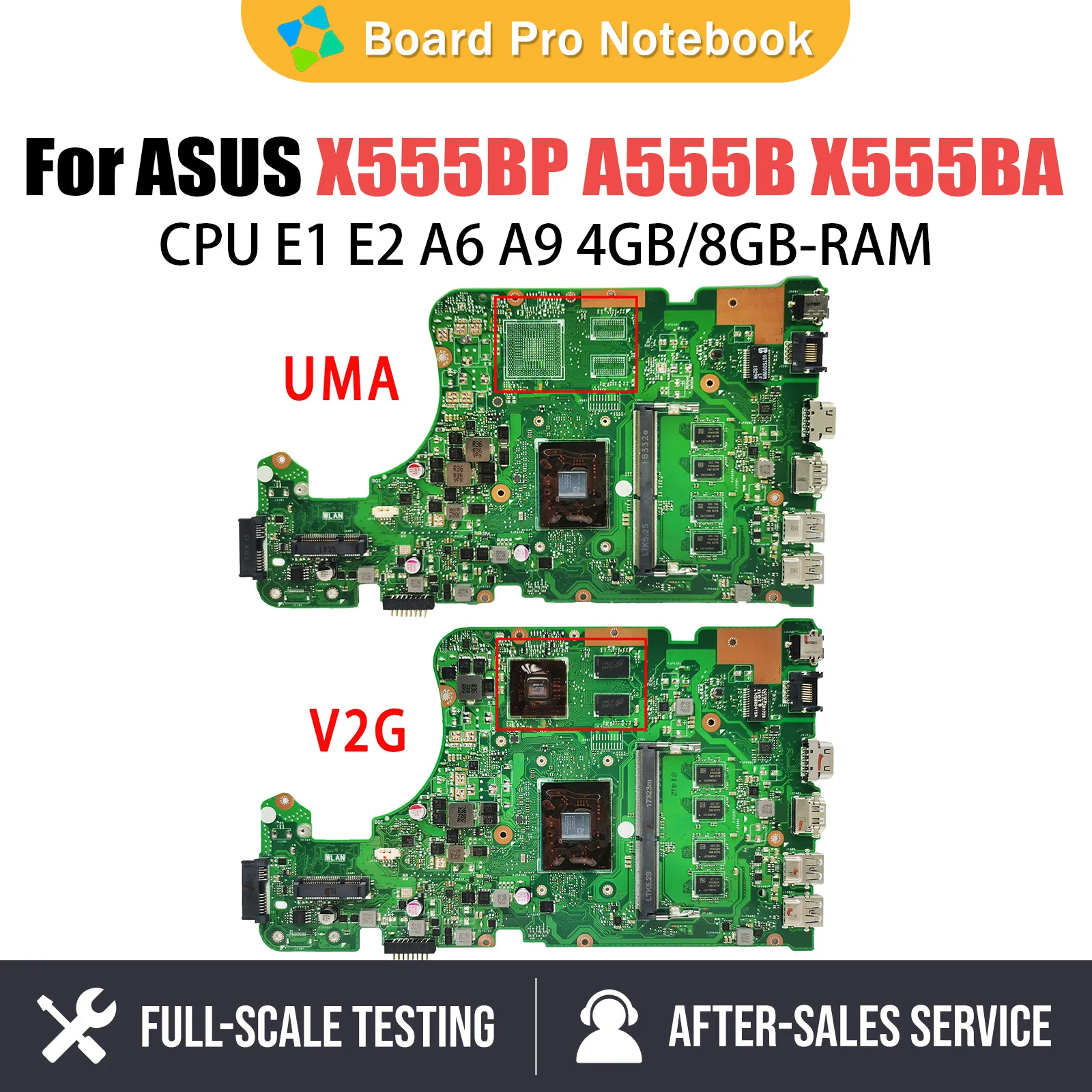 X555QG Laptop Motherboard For Asus X555QA X555Q X555B X555BP K555B X555BA Mainboard A6 A9 A10 A12 FX-9800P CPU 4G8G-RAM