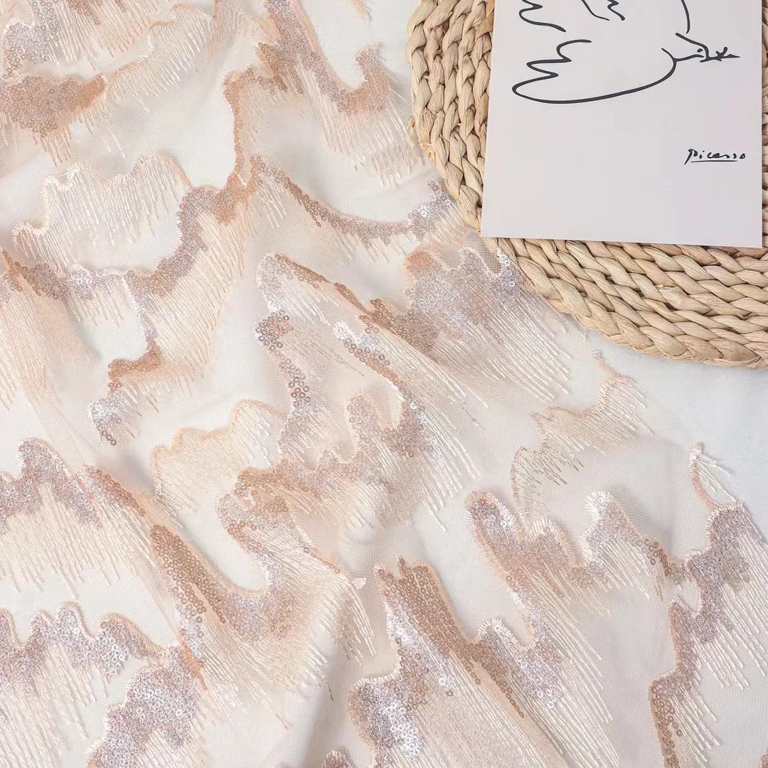 

Новая голографическая лазерная сетка с вышивкой блестками, ткань для вечернего платья, кружевная ткань с блестками, сделай сам, свадебное платье, модная ткань