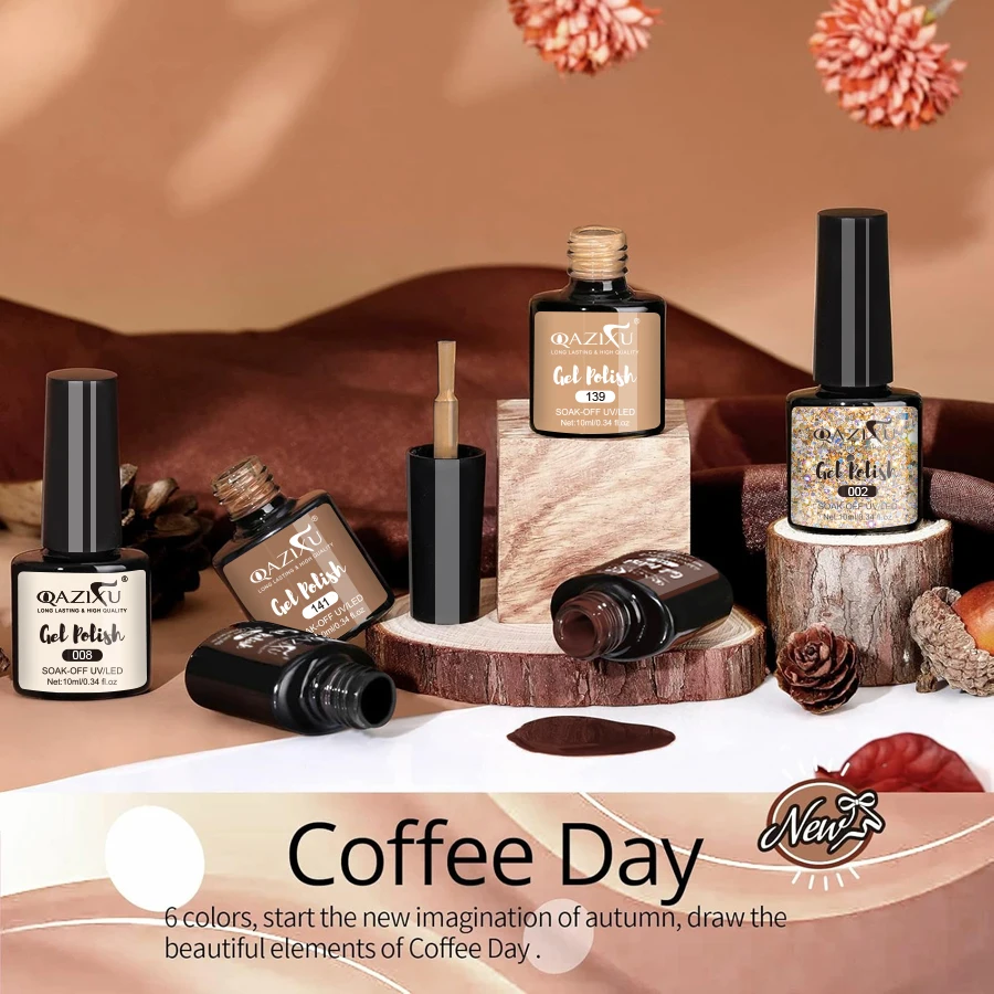 QAZIXU 6個セット ネイルジェルポリッシュ 人気カラー DIYネイルアートデザイン ソークオフ UV/LEDジェル マニキュアキット ホームサロン用