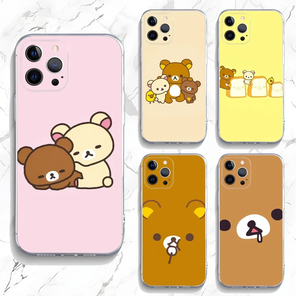 Cute R-Rilakkumas Bear Phone Case For iPhone 15,14,13,12,11 Plus,Pro,Max,XR,XS,X,7,8 Plus,SE,Mini Transparent Silicone Soft