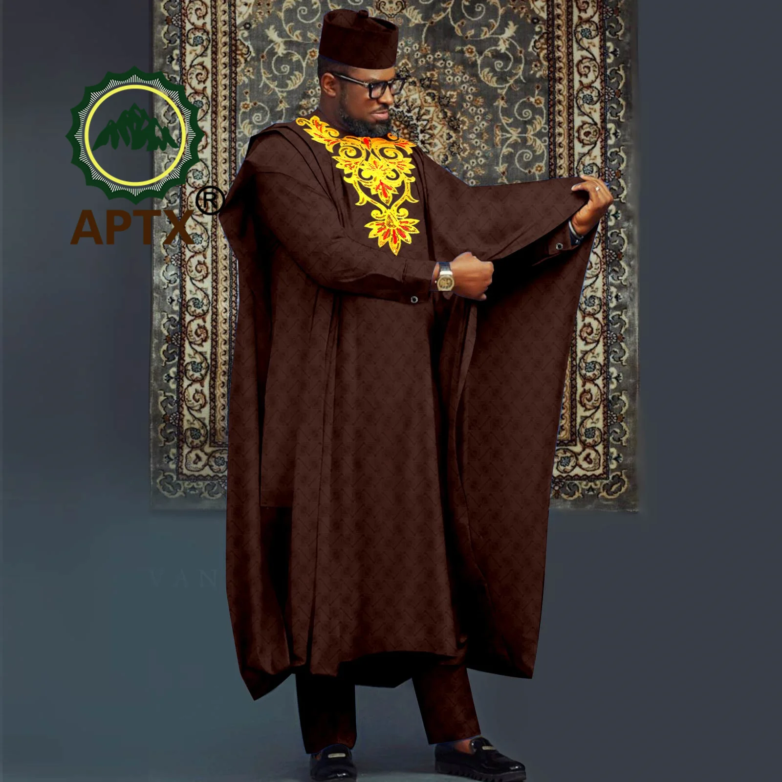 African Suits for Men Agbada Robe Shirts Pants and Tribal Hat Set Dashiki Outfits Traditional Attire Wedding Banquet A2316040