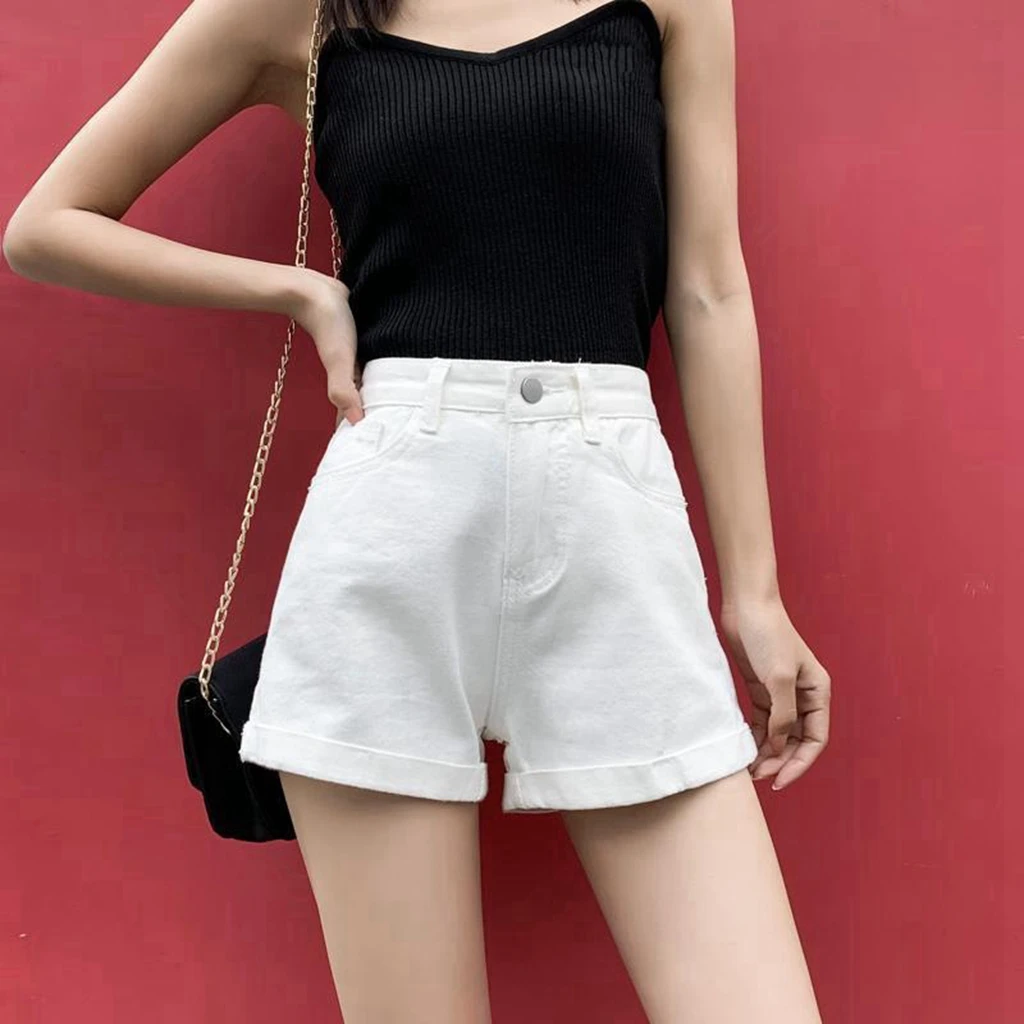 Summer Women Ripped Washed Hight Waist Denim Pants Short Bermuda Pant Casual Tassel Tight Five-point Stitch Street Wear Pants