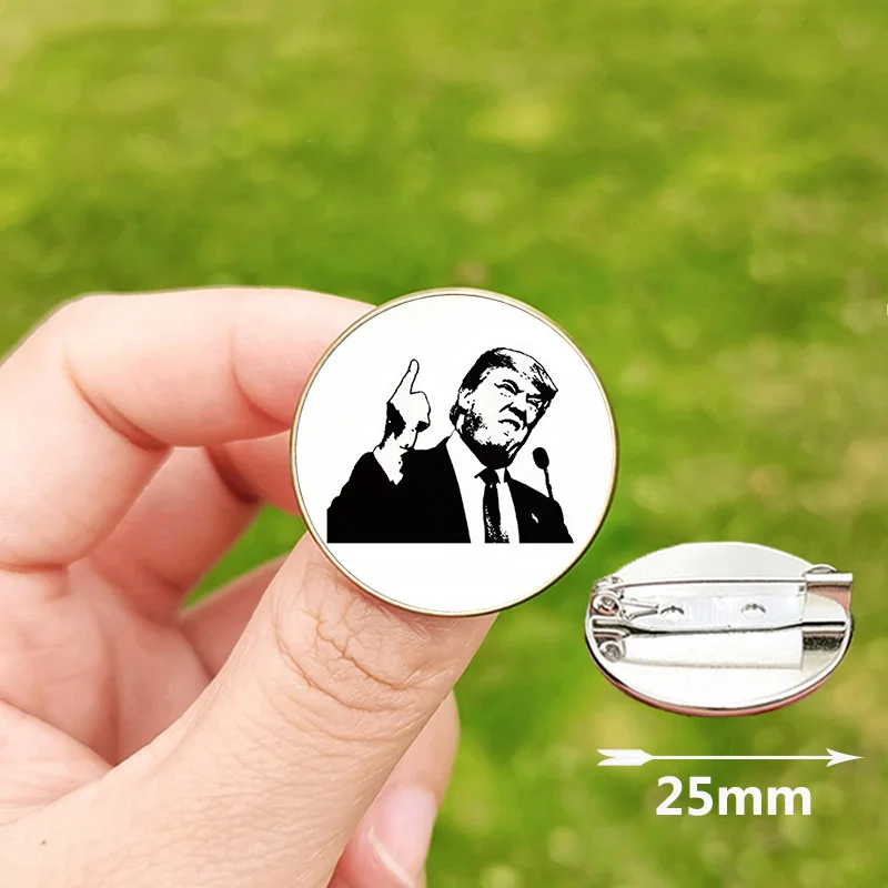 Newest Trump 2024 Pin for Men Women Fans Gift Never Stop Fighting Make America Great Again Attack Photo Glass Brooch Souvenir